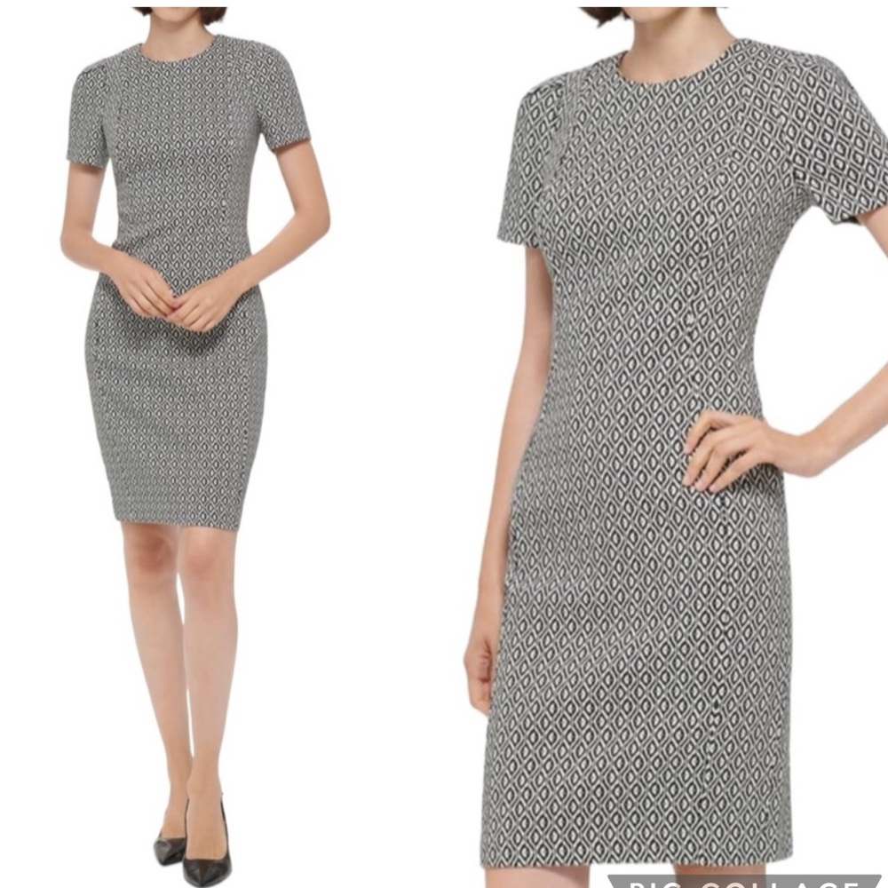 NWT Calvin Klein Geometric Pattern Sheath Dress Knee Length Size 12 Petite